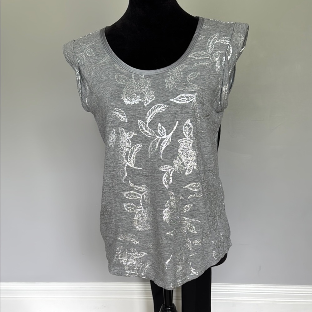 White House Black Market Gray Silver Graphic Muscle Tee